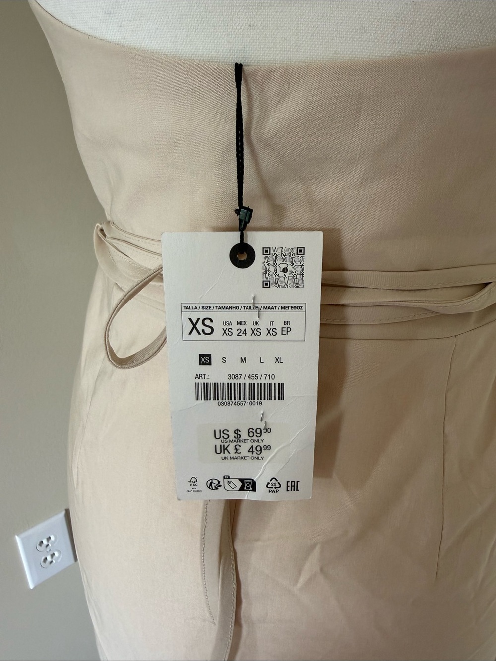 NWT Zara Sleeveless Halter Wrap Midi Dress in Cream Sundress Wrap Waist - Picture 13 of 13